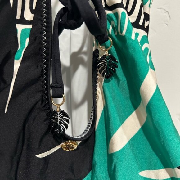 Green and Black Patterned Swim Set One Piece Size M and Kimono with Tassels - Picture 4 of 8